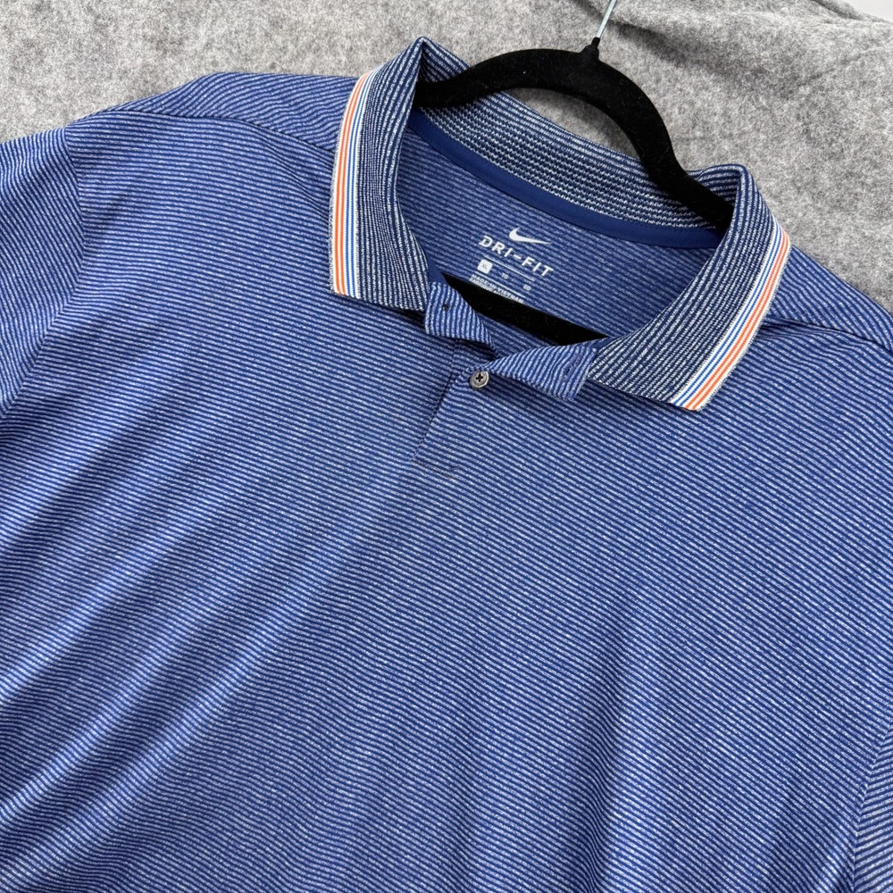 Nike Dri-FIT Polo Shirt Mens XL DRY Blue Striped Tipped Collar Standard Fit NWT